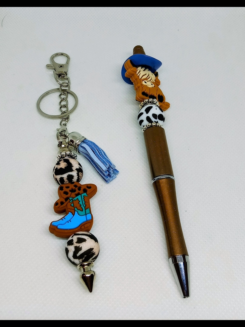 Stylus Beaded Cowgirl Purse Charm/Keychain And Cow Pen NEW Handmade